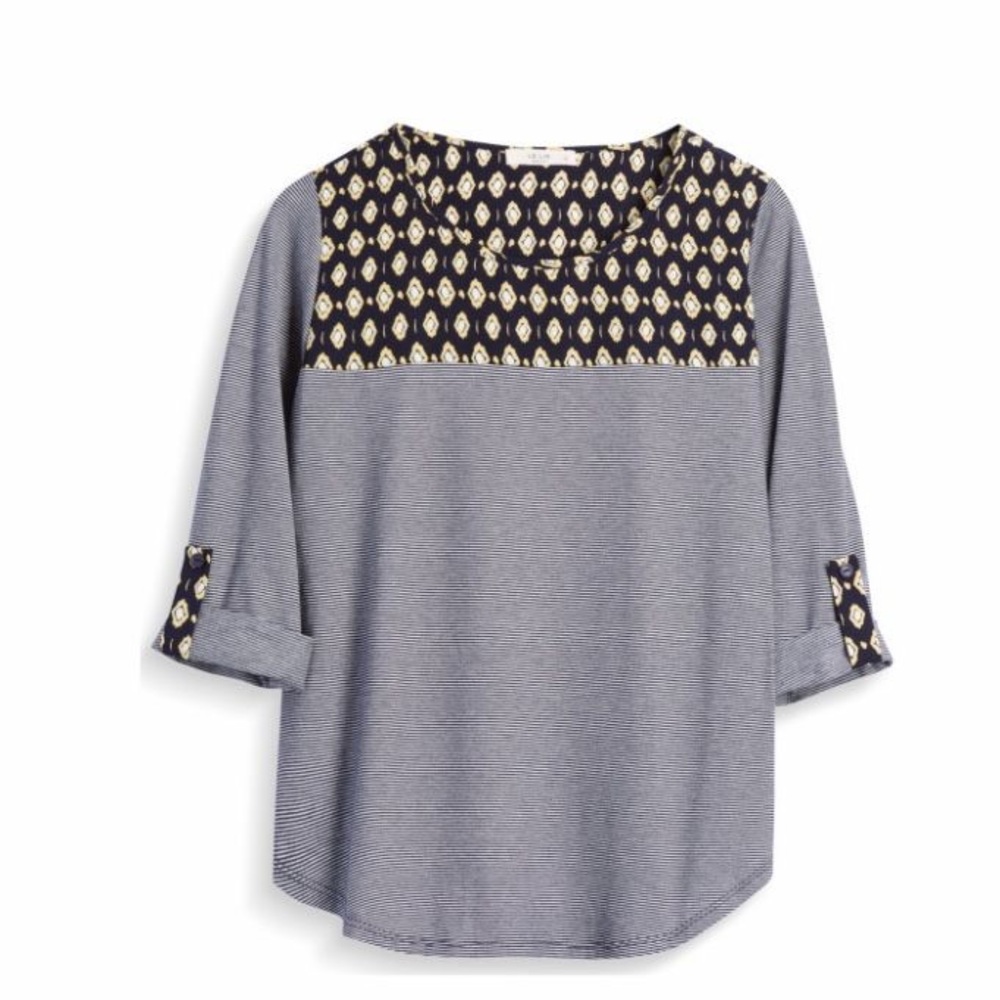 Anthropologie Le Lis Mixed Textile Navy Stripe Top Small